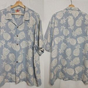 Hilo Hattie Hawaii Short Sleeve Button Front Shirt Silk‎ Pineapple White Blue XL